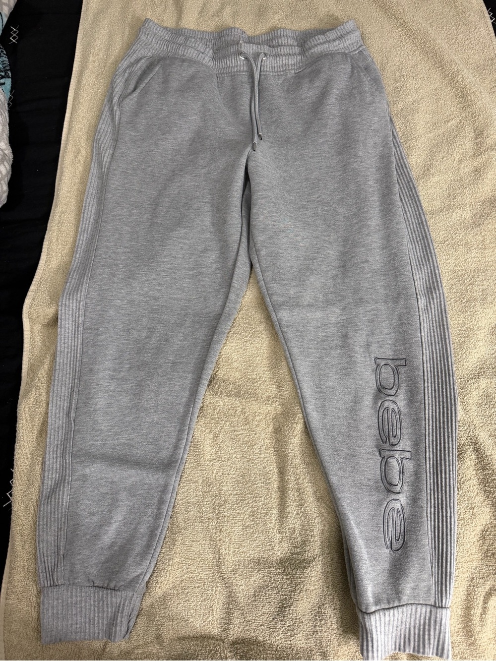 bebe Gray Logo Ribbed Joggers